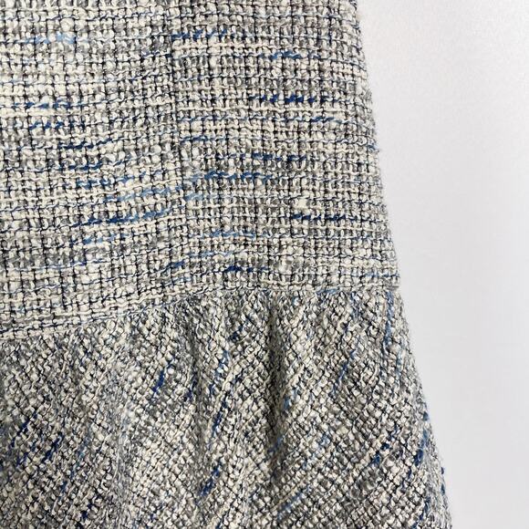New Rebecca Taylor 4 Blue Gray Sleeveless Tweed V Neck Dress Ruffled Hem Cotton - Picture 5 of 14